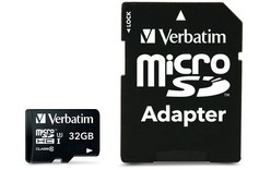 Carte microSDHC Verbatim Pro U3 32 Go avec adaptateur SD, UHS-I, V30