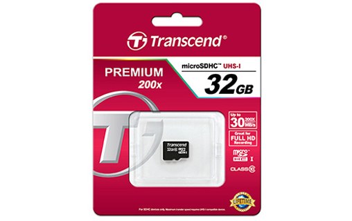 Carte microSDHC Transcend USDC10 32 Go avec adaptateur SD, NAND
