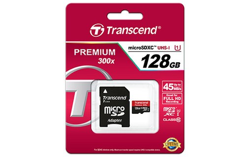 Carte microSDXC Transcend TS128GUSDU1 128 Go avec adaptateur SD, MLC