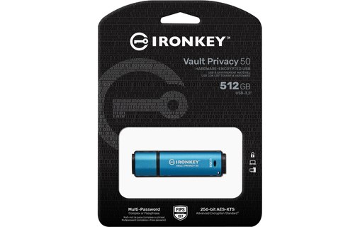 Clé USB Kingston IronKey Vault Privacy 50 512 Go - Bleu, Noir - USB 3.2