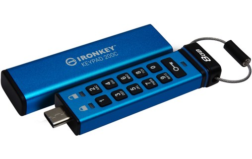 Clé USB-C Kingston IronKey Keypad 200C 8 Go - Bleu - USB 3.2