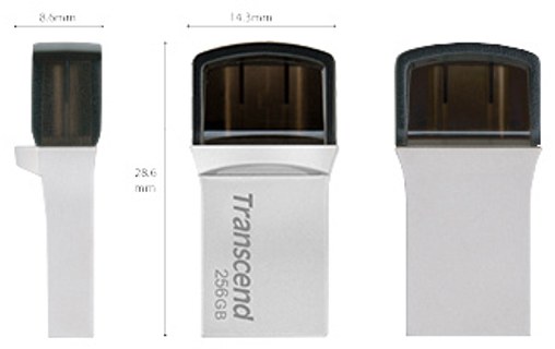 Clé USB-C et USB-A Transcend JetFlash 890 256 Go - Argent, Noir - USB 3.2