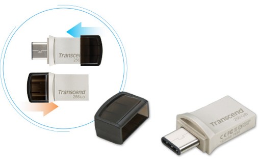 Clé USB-C et USB-A Transcend JetFlash 890 256 Go - Argent, Noir - USB 3.2