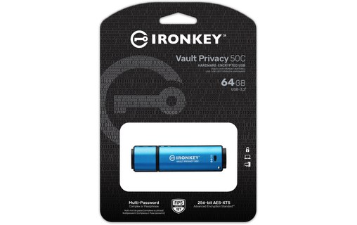 Clé USB-C Kingston IronKey Vault Privacy 50C 64 Go - Bleu, Noir - USB 3.2
