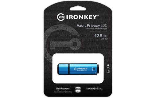 Clé USB-C Kingston IronKey Vault Privacy 50C 128 Go - Bleu, Noir - USB 3.2