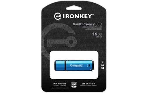 Clé USB-C Kingston IronKey Vault Privacy 50C 16 Go - Bleu, Noir - USB 3.2