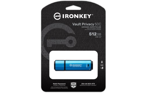 Clé USB-C Kingston IronKey Vault Privacy 50C 512 Go - Bleu, Noir - USB 3.2