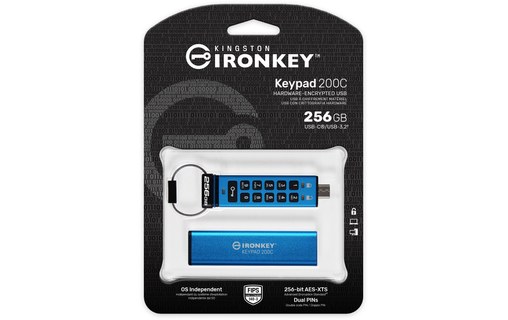 Clé USB-C Kingston IronKey Keypad 200C 256 Go - Bleu - USB 3.2
