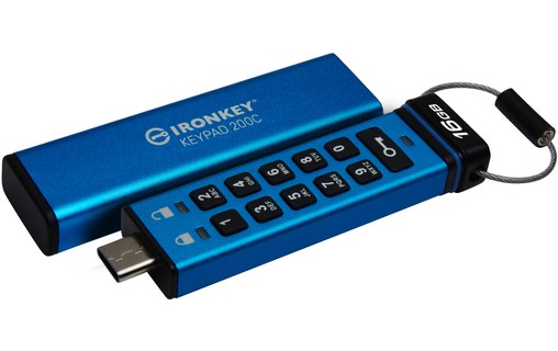 Clé USB-C Kingston IronKey Keypad 200C 16 Go - Bleu - USB 3.2