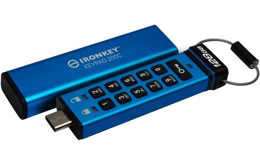 Clé USB-C Kingston IronKey Keypad 200C 128 Go - Bleu - USB 3.2