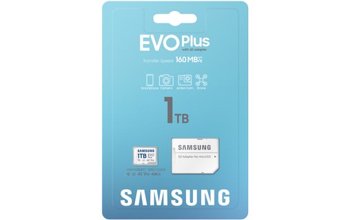 Carte microSD Samsung EVO Plus (2024) 1 To avec adaptateur SD, UHS-I, V30