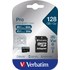 Carte microSDXC Verbatim Pro U3 128 Go avec adaptateur SD, UHS-I, V30
