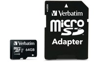 Carte microSDXC Verbatim Pro U3 64 Go avec adaptateur SD, UHS-I, V30