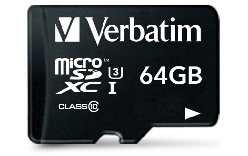 Carte microSDXC Verbatim Pro U3 64 Go avec adaptateur SD, UHS-I, V30