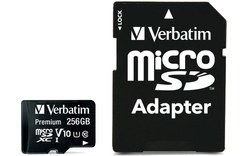 Carte microSDXC Verbatim Premium 256 Go avec adaptateur SD