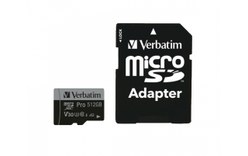 Carte microSDXC Verbatim Pro U3 512 Go avec adaptateur microSD, UHS-I, V30