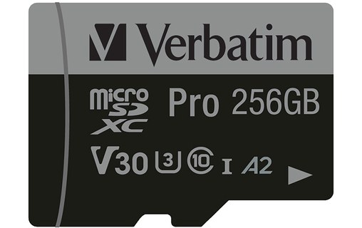 Carte microSDXC Verbatim Pro U3 256 Go avec adaptateur microSD, UHS-I, V30