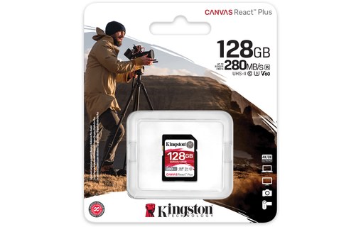 Carte SDXC Kingston Canvas React Plus 128 Go, UHS-II, V60