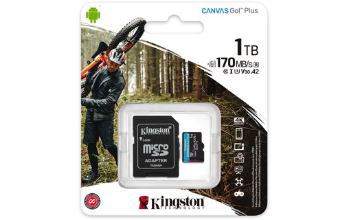 Carte microSD Kingston Canvas Go Plus 1 To avec adaptateur SD, UHS-I, V30