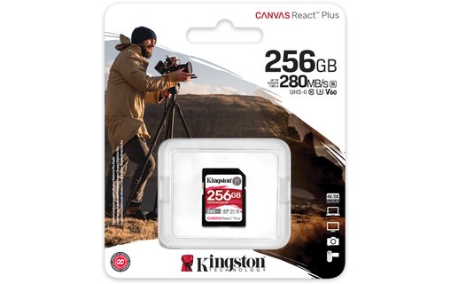 Carte SDXC Kingston Canvas React Plus 256 Go, UHS-II, V60