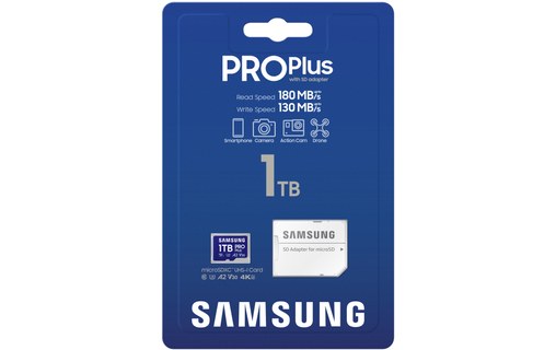 Carte microSDXC Samsung PRO Plus (2024) 1 To avec adaptateur SD, UHS-I, V30