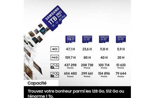 Carte microSDXC Samsung PRO Plus (2024) 1 To avec adaptateur SD, UHS-I, V30
