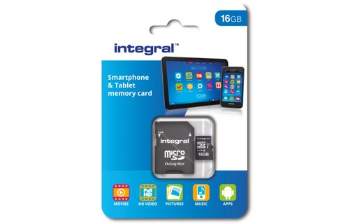 Carte microSDHC Integral INMSDH16G10-90SPTAB 16 Go avec adaptateur SD, UHS-I