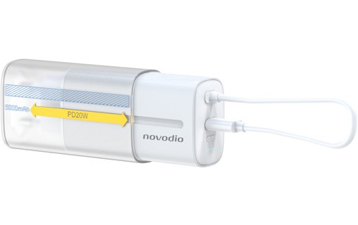 Chargeur USB-C 20 W Novodio avec batterie 5000 mAh intégrée