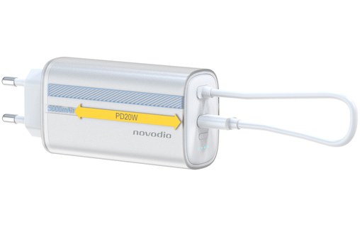 Chargeur USB-C 20 W Novodio avec batterie 5000 mAh intégrée