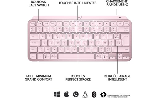 Clavier sans fil Logitech MX Keys Mini - Rose