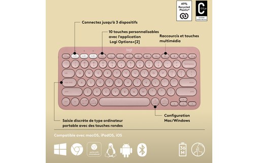Clavier sans fil Logitech Pebble Keys 2 K380s - Rose