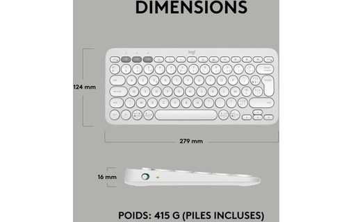 Clavier sans fil Logitech Pebble Keys 2 K380s - Blanc