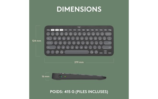 Clavier sans fil Logitech Pebble Keys 2 K380s - Gris anthracite