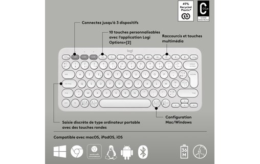 Clavier sans fil Logitech Pebble Keys 2 K380s - Blanc