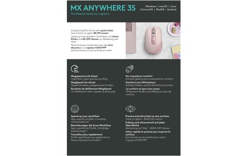 Souris sans fil Logitech MX Anywhere 3S - Rose