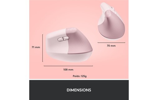 Souris sans fil Logitech Lift - Rose - Ergonomique, Verticale