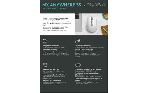 Souris sans fil Logitech MX Anywhere 3S - Blanche