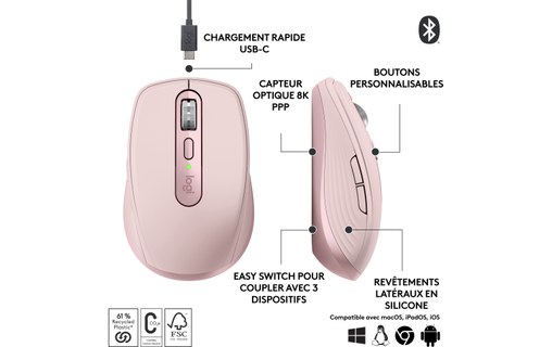 Souris sans fil Logitech MX Anywhere 3S - Rose