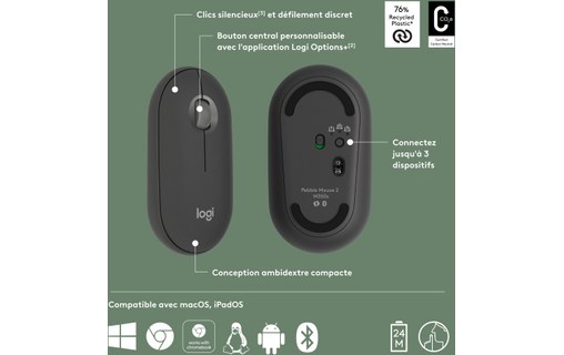 Souris sans fil Logitech Pebble 2 M350s - Graphite
