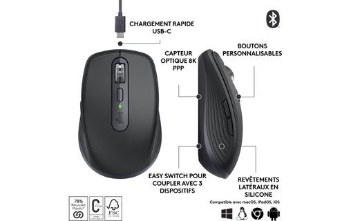 Souris sans fil Logitech MX Anywhere 3S - Graphite