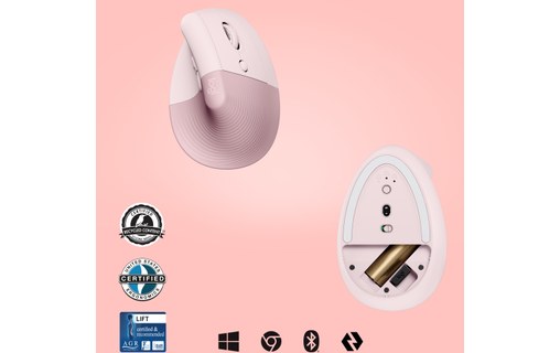 Souris sans fil Logitech Lift - Rose - Ergonomique, Verticale