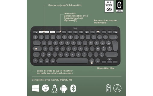 Clavier + Souris sans fil pour Mac Logitech Pebble 2 Combo - Graphite