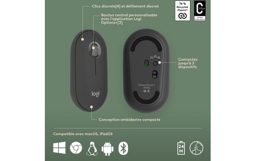 Clavier + Souris sans fil pour Mac Logitech Pebble 2 Combo - Graphite