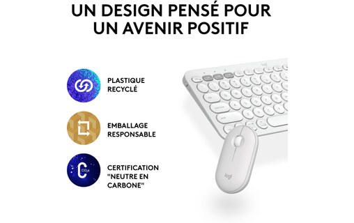 Clavier + Souris sans fil Logitech Pebble 2 Combo - Blanc