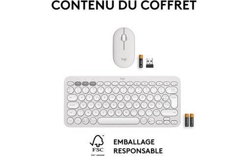 Clavier + Souris sans fil Logitech Pebble 2 Combo - Blanc