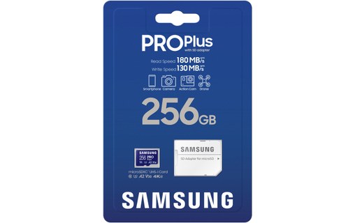 Carte microSD Samsung PRO Plus (2024) 256 Go avec adaptateur SD, UHS-I, V30