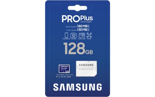 Carte microSDXC Samsung PRO Plus (2024) 128 Go avec adaptateur SD, UHS-I, V30