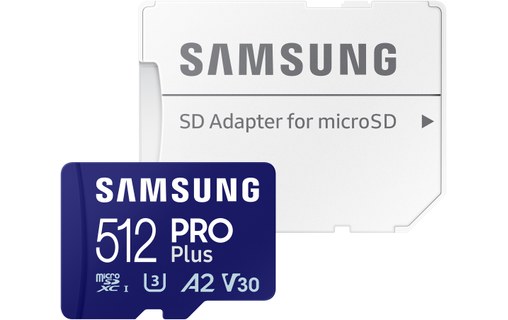 Carte microSDXC Samsung PRO Plus (2024) 512 Go avec adaptateur SD, UHS-I, V30