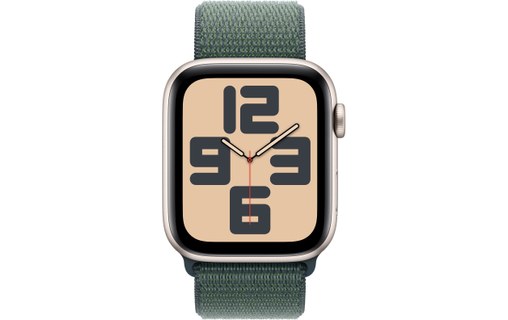 Apple Watch SE GPS 44 mm Aluminium Lumière stellaire Boucle Sport Vert lacustre