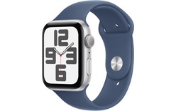 Apple Watch SE GPS 44 mm Aluminium Argent Bracelet Sport Denim - S/M